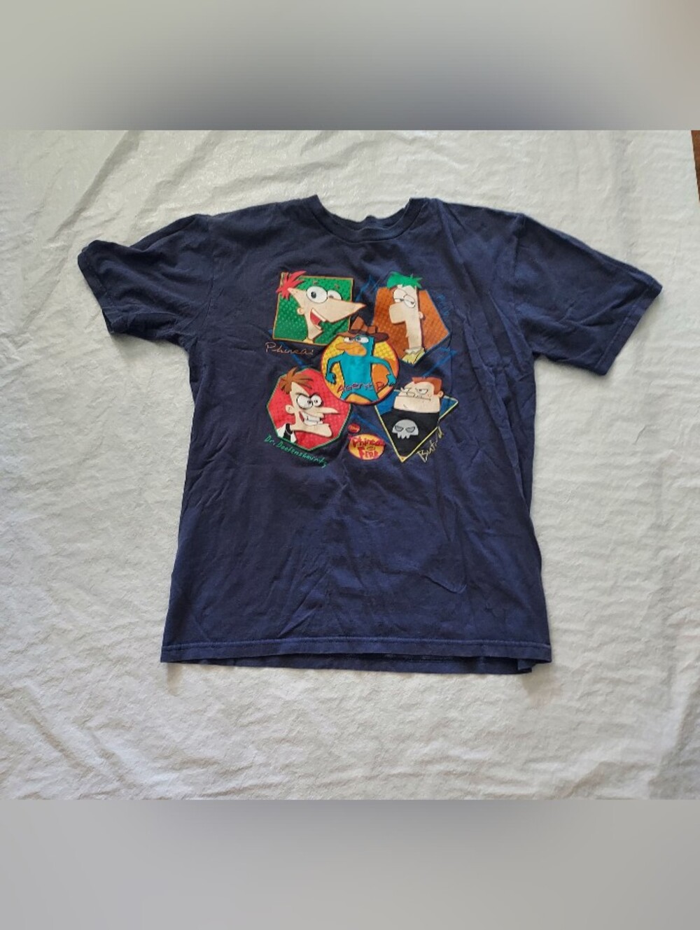 Disney Navy Phineas & Ferb Colorful Character Tee